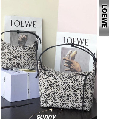 【SUNNY 二手】LOEWE 羅威Cubi Anagram系列牛皮 米褐色飯盒包 提花織物拼 手提包 單