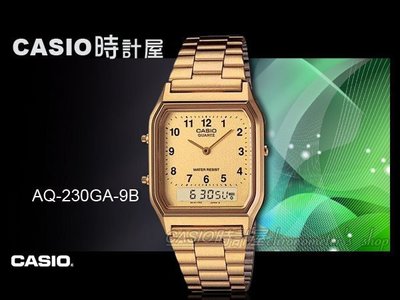 CASIO 時計屋 卡西歐手錶 AQ-230GA-9B 雙顯錶 金色款 不鏽鋼錶帶 碼表 日曆 (另有AQ-230A)
