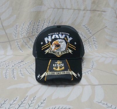 美國軍帽 US NAVY 海軍帽 軍官帽 棒球帽運動帽 老鷹刺繡. 黑色
