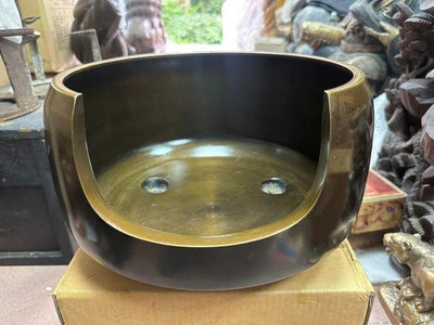日本古美術 唐銅面取風爐 道安風爐 風爐釜 缺口爐 火爐 茶道具 美品 唐銅