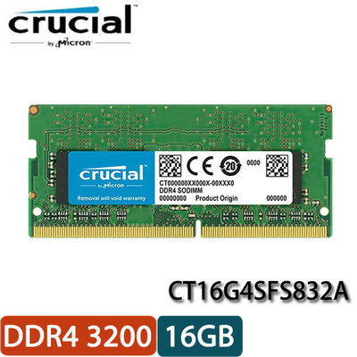 【MR3C】缺貨 Micron美光 Crucial 16GB DDR4 3200 筆記型記憶體CT16G4SFS832A