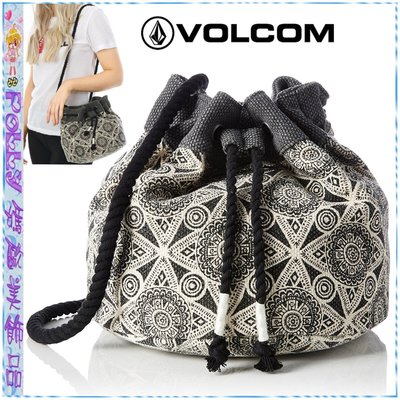 ☆POLLY媽☆VOLCOM Cant Be Tamed Bucket Bag民族風圖騰帆布粗棉繩束口背帶水桶包