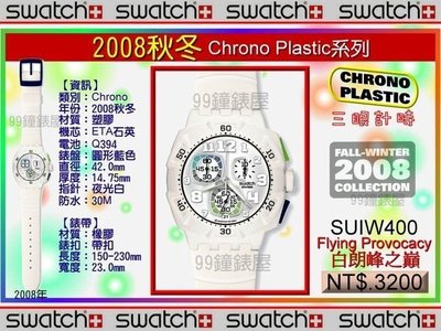 【99鐘錶屋＊美中鐘錶】Swatch：Chrono 三眼計時系列（SUIW400 / 白朗峰之巔）：免郵+雙重贈品