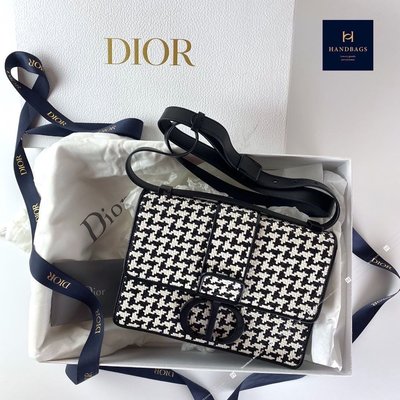 【翰貝格名牌館】全新真品 Dior 30 Montaigne️ 限量 黑白 皮革 編織 千鳥格 蒙田包 斜背包