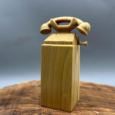 黃楊木雕刻創意固定電話廳手把件辦公室裝飾擺件茶玩工藝品