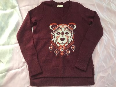 【天普小棧】HOLLISTER HCO Patterned V-Neck Sweater V領針織毛衣酒紅色S號現貨抵台