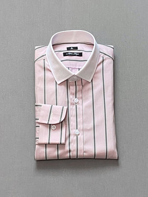 IMAGESUIT英國風格粉色寬條紋白領紳士襯衫a958