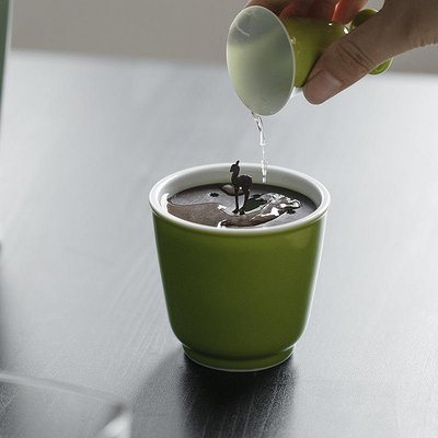 茶具 茶杯 陶瓷杯 馬克杯 束刻 手工陶瓷建水蘋果綠釉茶渣斗帶蓋茶道配件小號干泡水盂