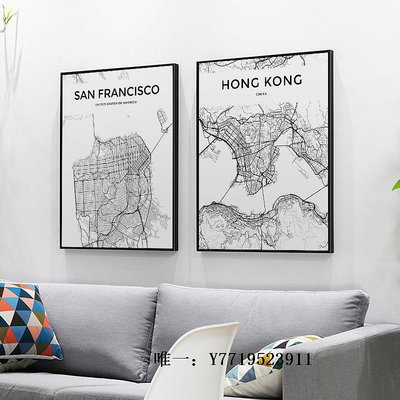 地圖現代簡約城市地圖線描裝飾畫北歐客廳沙發背景墻臥室書房掛畫掛圖