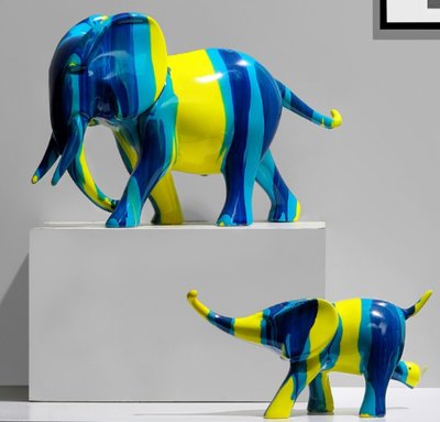 歐式 現代藝術繽紛彩色大象擺件 吉祥母子象造型樹脂工藝品藝術品裝飾客廳居家擺件店鋪擺設拍照道具送禮禮品