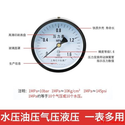 空壓機儲氣罐壓力表Y100Z軸向不帶邊0-1.6mpa小型氣泵壓力表高壓Y9739