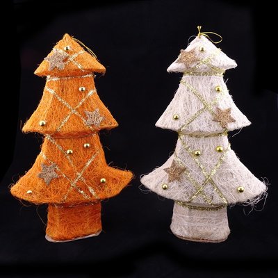 聖誕樹裝飾品耶誕節桌上擺飾 瓊麻樹-橘/白
