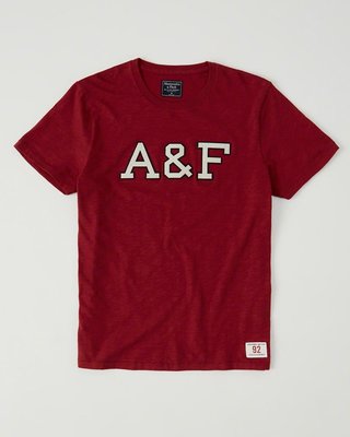 Maple麋鹿小舖 Abercrombie&Fitch ＊ AF 紅色電繡字母短T ＊ ( 現貨M號 )