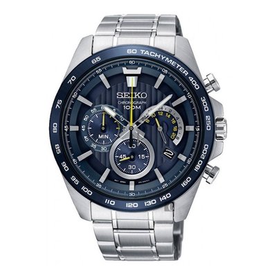 【金台鐘錶】SEIKO 精工 三眼計時男錶 不鏽鋼錶帶  防水100米 (藍) SSB301P1