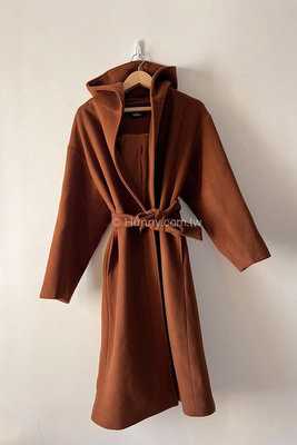 【HUNNY480】獨家年度大衣 兩件式90% cashmere羊毛連帽綁帶長大衣