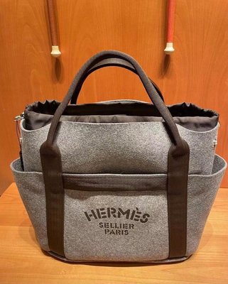 Hermes 全新 灰色羊毛氈 馬具包 男包 媽媽包 旅行包