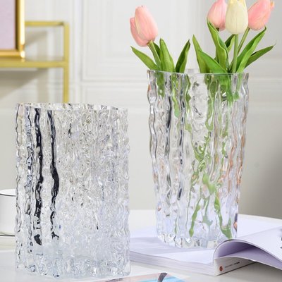特價大口徑居家透明冰川花瓶擺件高級感客廳插花水養玻璃輕奢高檔北歐