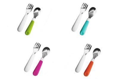 美國 OXO tot OXO Fork & Spoon Set 兒童防滑不鏽鋼叉匙組-桃紅色