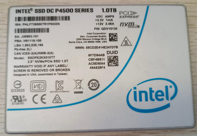 Intel/英特爾  P4500  P4510 1T/2T U.2  NVME  PCIE  固態硬碟