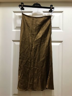 Christian Dior 法國製 人造絲 香檳金 質感 長裙 usa4