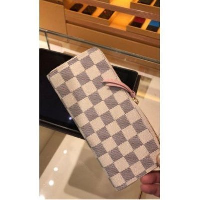 【二手】Louis Vuitton LV N61210 Clemence 白棋盤格紋拉鍊長夾