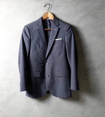 義大利品牌 SST&C 深藍 羊毛混紡 合身版 休閒西裝外套 44A