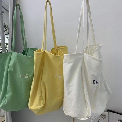 LitterJUN Ohaya丨韓風 慵懶大容量帆布包 ins簡約字母手拎單肩包環保購物袋簡約文藝帆布包書包女
