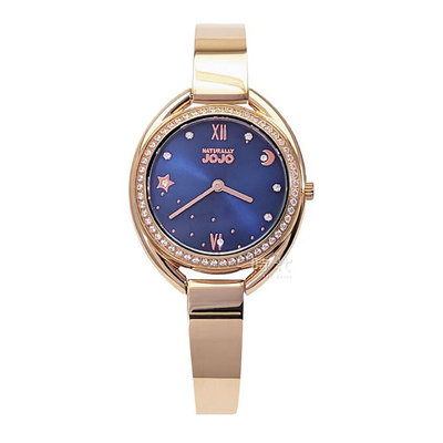 【Naturally JOJO】JO96971-55R 璀璨星空 手環造型 羅馬字 鋼錶帶女錶 藍色/玫瑰金 32mm