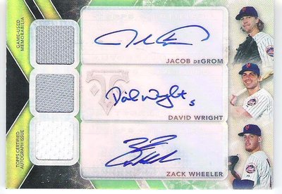 2015 TOPPS 三冠王 Jacob DeGrom / Zack Wheeler 限量18張 球衣 3人親筆簽名卡