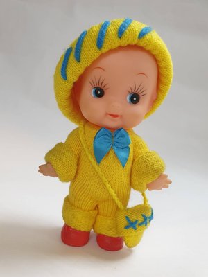 D-12 現況品 ： 早期 昭和 Q比 娃娃 黃色毛衣 KEWPIE DOLL 老娃娃 天富玩具店