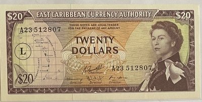 B22 東加勒比海 1965年女王軍裝紙鈔 稀有 全新無折未使用