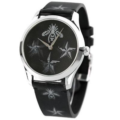 GUCCI YA1264105 古馳 手錶 38mm 黑色面盤 黑色皮錶帶 女錶 男錶