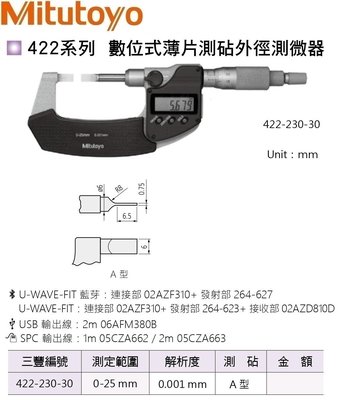 日本三豐Mitutoyo 422-230-30 數位式薄片測覘外徑測微器 數位式薄片測覘外徑分厘卡