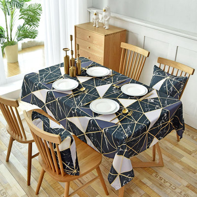 桌布防水墻磚北歐黑色幾何臺布蓋巾長方形家用印花餐桌布