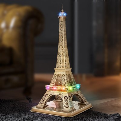 樂立方埃菲爾鐵塔巴黎居家擺件模型拼裝禮物玩具LED燈3D立體拼圖