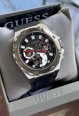 GUESS Third Gear 黑色鏤空錶盤 黑色矽膠錶帶 石英 男士手錶 GW0334G1