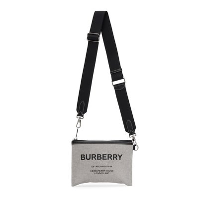 [全新真品代購] BURBERRY 灰色帆布 LOGO圖案 側背包 / 手拿包