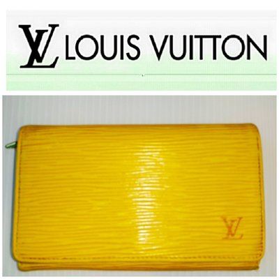Louise Vuitton路易威登 LV 中夾 2折式 EPI 翻扣錢包 皮夾零錢袋 黃色發財夾$389 1元起標