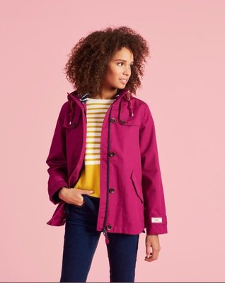 Miolla 英國品牌Joules 深桃紫色藍白條紋襟片款內里防風防水外套