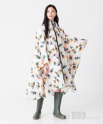 日本KIU 64157 南國花鳥 空氣感雨衣/雨披/防水斗篷 騎車露營必備 附收納袋(男女適用)