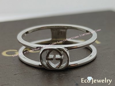 《Eco-jewelry》【GUCCI】稀有款 GUCCI 雙G logo簍空戒指 純銀925戒指~專櫃真品 近新品