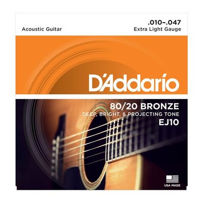民謠吉他弦 D'Addario EJ10 80/20 Bronze 鋼弦 Acoustic 美國品牌 - 【黃石樂器】