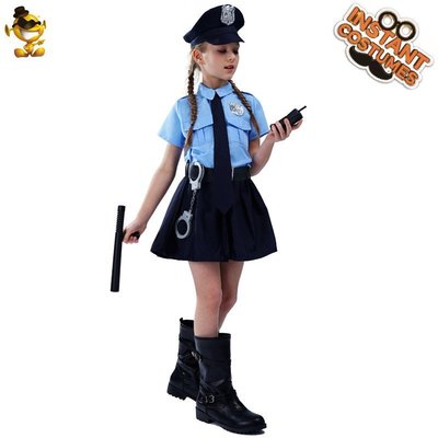 萬圣節兒童裝扮服裝 cosplay 可愛警察制服女童修身連體長袖警裙 XYXP23947超夯 正品 活動