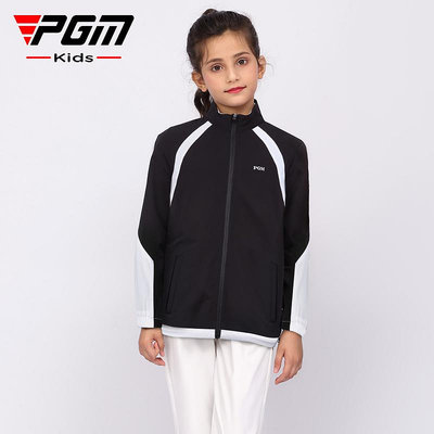PGM兒童高爾夫服裝秋冬長袖衣服女童防風防雨立領拉鏈青少年外套
