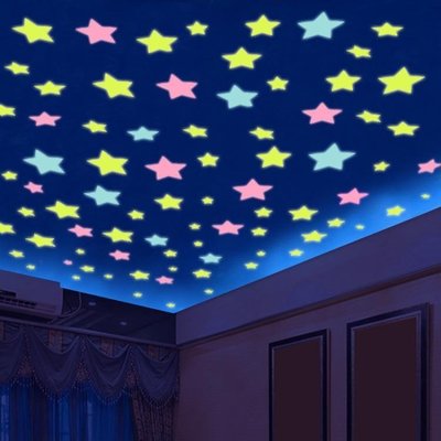 下殺 壁貼 天花板臥室3D立體夜光星星熒光貼紙房間墻面裝飾品自粘墻紙墻貼畫