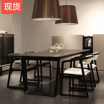 簡約現代實木餐桌北歐小戶型黑色飯桌家用創意設計師餐桌椅組合 小夢想