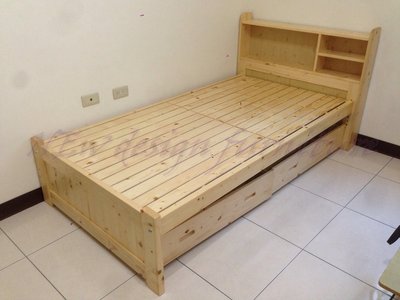【N D Furniture】台南在地家具-DIY經濟型原色松木實木/實木床板3.5尺單人床/床架(含兩抽屜)LH