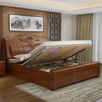 【熱賣精選】雙人床現代中式全實木床1.8米雙人床1.5米橡木主臥婚床氣壓高箱儲物抽屜