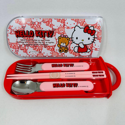 【樂樂日貨】*現貨*2024 日本製 SKATER 凱蒂貓 Kitty 餐具組 筷子 湯匙 叉子 環保筷 外出 餐具