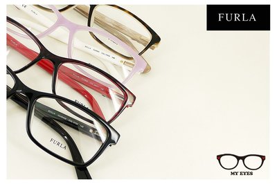 【My Eyes 瞳言瞳語】Furla 義大利品牌 亮黑色膠框光學眼鏡 可愛青春風格 水鑽蝴蝶結 (VU4840)